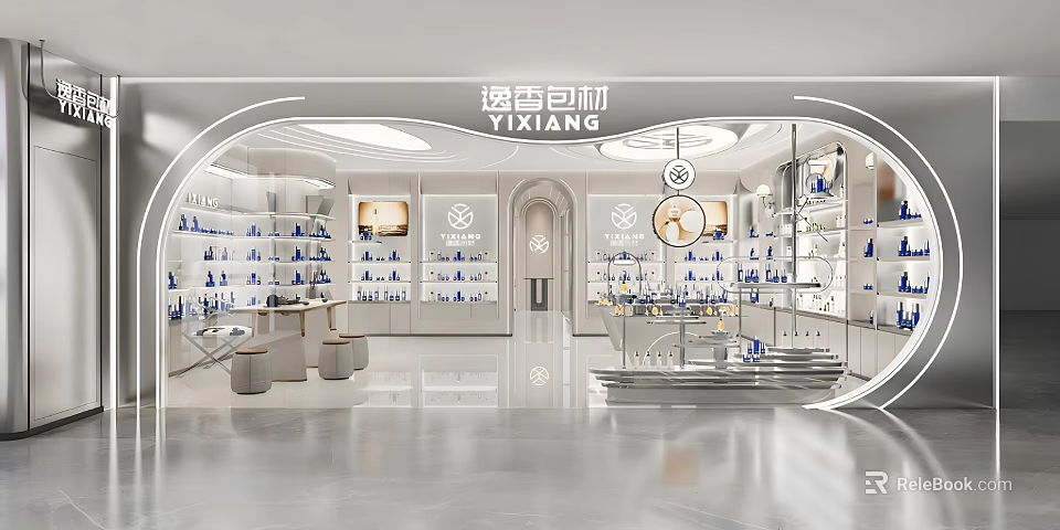 YIXIANG Packaging Materials Specialty Store Modern Interior With Display Shelves And Products 3d model 
