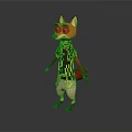 3D Fox Character Wearing Yellow Floral Shirt Beige Pants Red Shoes And Bag