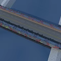 Modern Landscape Bridge With Red And White Hexagonal Pattern Structure Along Road With Metal Railings