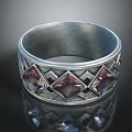Unique Silver Gray Ring Featuring Diamond Pattern Design Inlaid Dark Gemstones 3d model
