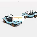 Two Light Blue Open Top Dune Buggies With Black Seats And Brown Wheels