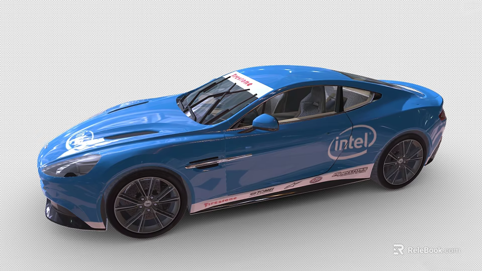 Stylish Blue Sports Car With Intel Logo And Racing Exterior Design 3d model 