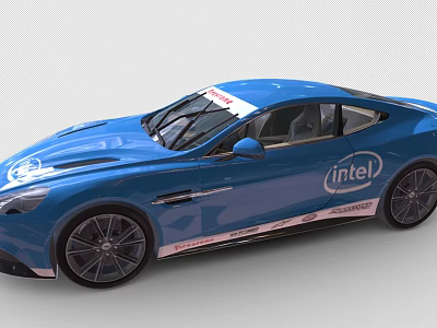 Stylish Blue Sports Car With Intel Logo And Racing Exterior Design 3d model
