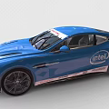 Stylish Blue Sports Car With Intel Logo And Racing Exterior Design