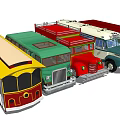 Vintage Buses Collection in Various Colors with Classic Designs Side View