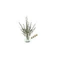 White Gladiolus Flowers Arrangement in Clear Glass Vase with Fresh Green Leaves