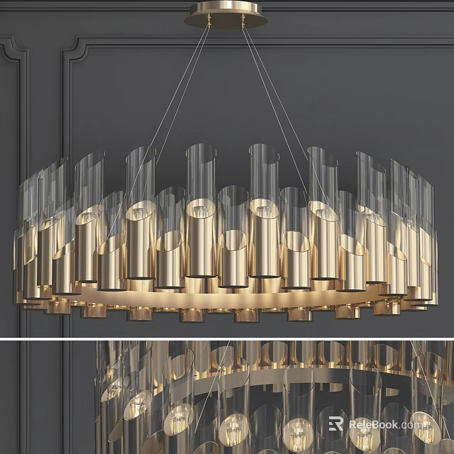 Modern Hanging Chandelier With Glass Cylindrical Tubes And Illuminated Design 3d model 