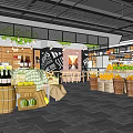 Bright Supermarket Interior With Fresh Fruit Vegetable Displays And Wooden Shelves