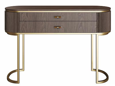Elegant Dark Brown Entryway Console Table With Wood Grain Gold Accents And Circular Ring Legs 3d model