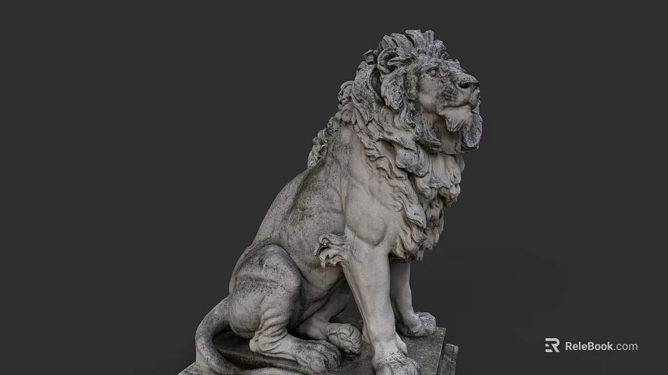 Classical Stone Lion Statue With Curly Mane In Sitting Posture 3d model 