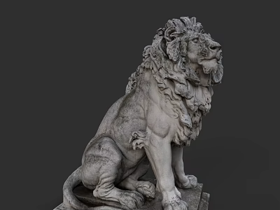 Classical Stone Lion Statue With Curly Mane In Sitting Posture 3d model