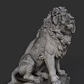Classical Stone Lion Statue With Curly Mane In Sitting Posture