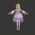 3D Fantasy Character With Long Silver Hair Purple Outfit And Mythical Creature Companion
