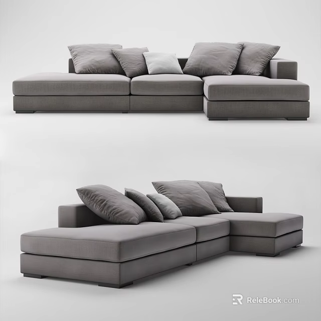 Modern Gray Multi Person Sectional Sofa With Multiple Cushions For Living Room 3d model
