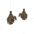 Ornate Vintage Metal Bottles With Intricate Carvings And Decorative Handles