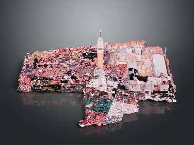Colorful Animal Fragments Form Detailed Venice City Model with Landmarks 3d model