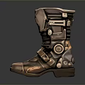 Mechanical Style Metallic Texture Boots With Buckle Design And Red Accents