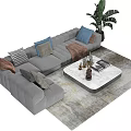 Modern Sectional Sofa With Decorative Pillows Coffee Table And Indoor Plant 3d model