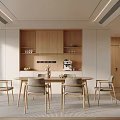 Modern Minimalist Dining Room Interior With Built in Wooden Cabinets Round Table And Chairs