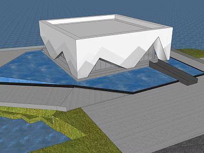 Modern White Museum Building With Geometric Design Water Feature And Stone Terrace 3d model