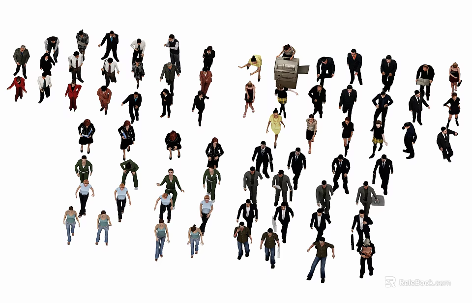 Group of Women Walking Among a Crowd of People in Public Space 3d model 