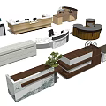 Modern Reception Desk Designs With Curved Rectangular Shapes And Marble Wood Materials For Interiors 3d model