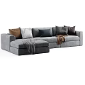 Gray Sectional Sofa with Multiple Colored Cushions and Throw Blankets Modern Living Room 3d model