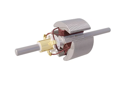 Electric Motor Armature With Copper Coils Metal Core And Rotating Shaft 3d model