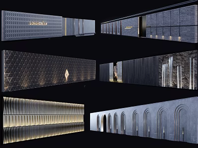 Modern Feature Wall Designs With Geometric Patterns Stone Texture And Lighting Effects 3d model