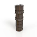 Rusty Cylindrical Metal Container With Multiple Circular Reinforcing Bands And Side Ladder