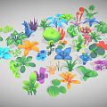 Colorful Plants Flowers and Leaves with Various Colors and Diverse Shapes 3D Model Collection