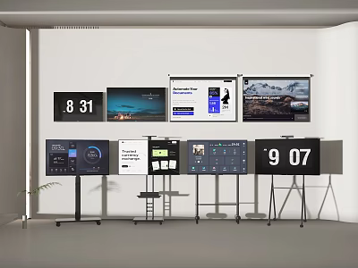 Multiple TVs Arranged in Modern Display Setup with Various Screen Contents 3d model
