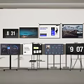 Multiple TVs Arranged in Modern Display Setup with Various Screen Contents