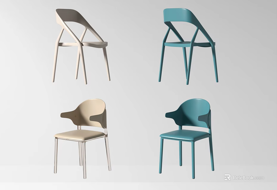 Modern Leisure Chairs in Beige and Blue with Simple Design Stylish Armrest and Comfortable Seating 3d model 