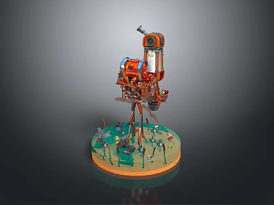 Steampunk Train Model with Intricate Mechanical Structure Green Base and Small Figures 3d model