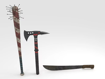 Wolf Themed Weapons Collection Including Club Axe And Knife With Decorative Designs 3d model