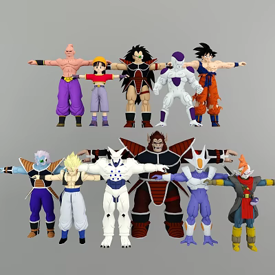Anime Game Characters Full Body Display In Standing Pose With Colorful Outfits And Various Designs 3d model
