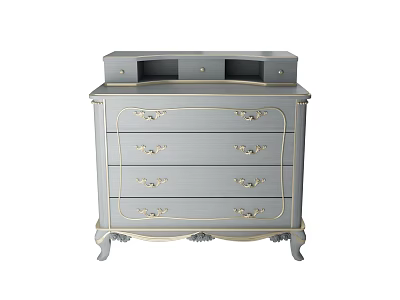 Elegant Light Gray Dresser With Top Storage Compartment Ornate Handles And Carved Legs 3d model