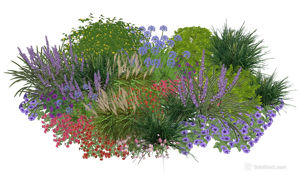 Vibrant Garden Plant Combination With Colorful Flowering Plants Grasses And Shrubs 3d model 