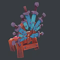 Wooden Chair Featuring Red Cushion And Multiple Swords As Decorative Elements