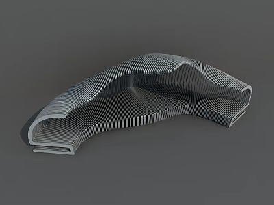 Modern Curved Landscape Seat With Striped Metal Structure And Smooth Design 3d model