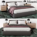 Modern Double Bed with Bedside Tables Table Lamps and Soft Blanket 3d model