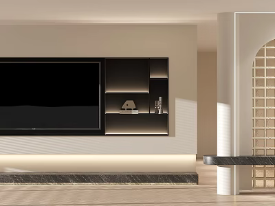 Modern TV Wall With Integrated TV And Illuminated Shelves 3d model