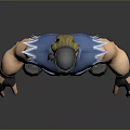 3D Muscular Male Character Standing In Blue Sleeveless Vest Cap Wrist Guards Distressed Jeans