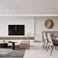 Modern Living Dining Room With Open Layout Sofa Coffee Table And Wall Art 3d model