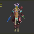 Female Pirate Character With Parrot Companion And Dual Pistols In Blue And White Outfit