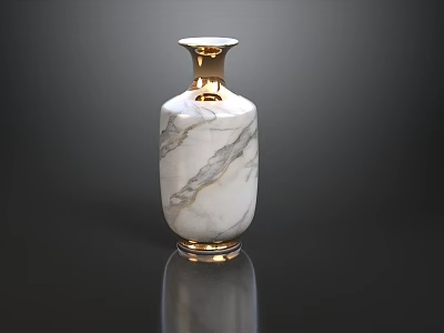 Elegant White Marble Vase With Gold Accents And Reflection On Dark Background 3d model