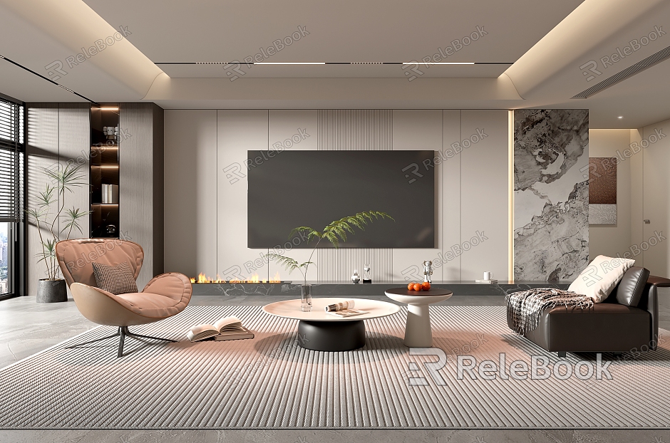 Home Living Room TV Background Wall Simple Living Room Coffee Table Combination Sofa TV Cabinet Minimalist Living Room model