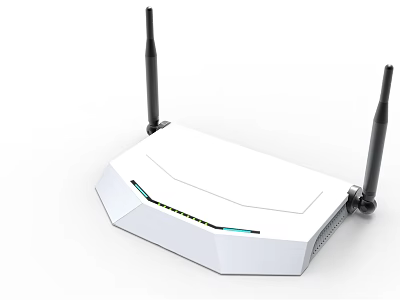 White Wireless Router With Dual Black Antennas And Indicator Lights 3d model