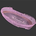 Vintage Boat Model With White Brown Exterior And Detailed Interior Structure